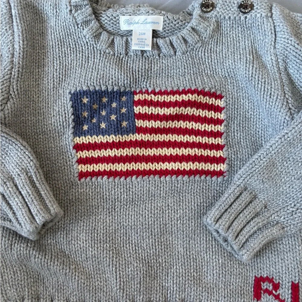 Ralph Lauren Gray Knit Sweater with Flag Design - Picture 6 of 8